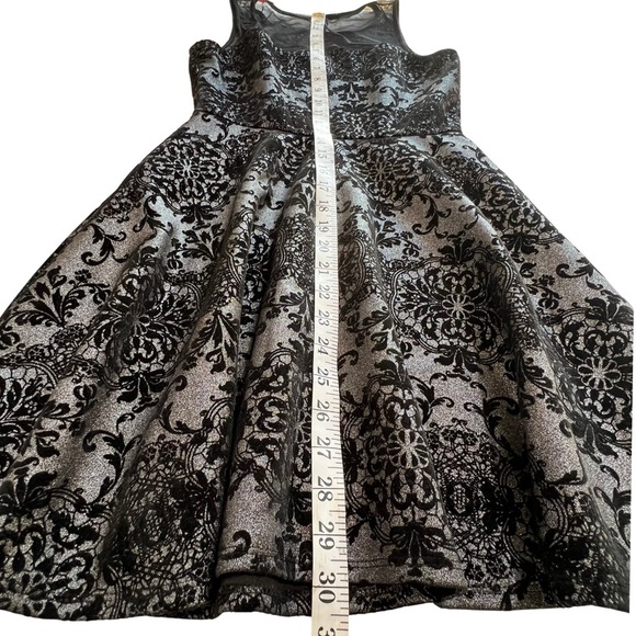 TRIXXI Dress Illusion Mesh Fit and Flare Velvet Flocked Goth Black Silver Small - Picture 15 of 16